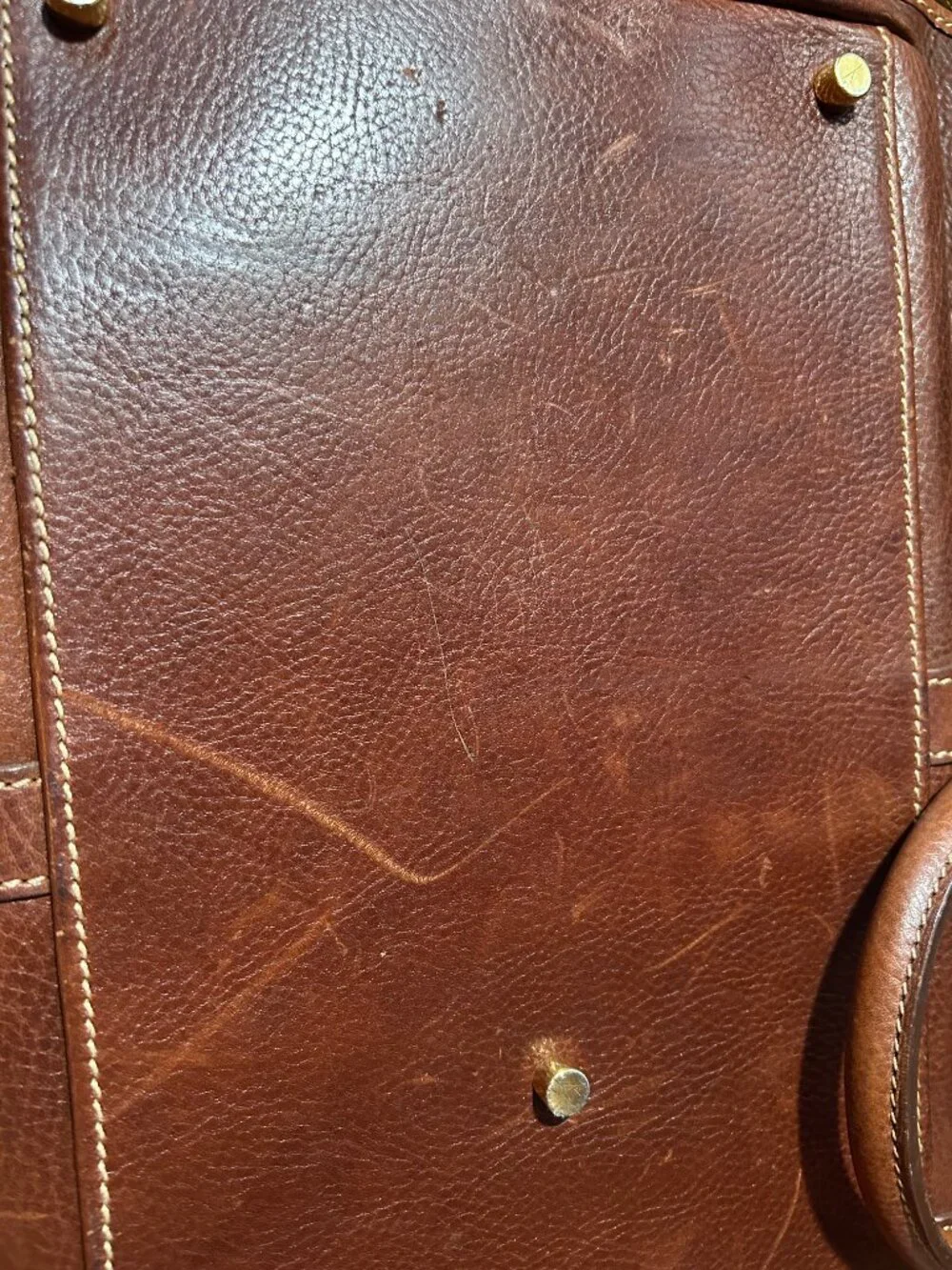 Mens Cole Haan Brown Pebbled Leather Vintage Weekender Duffel Travel Bag